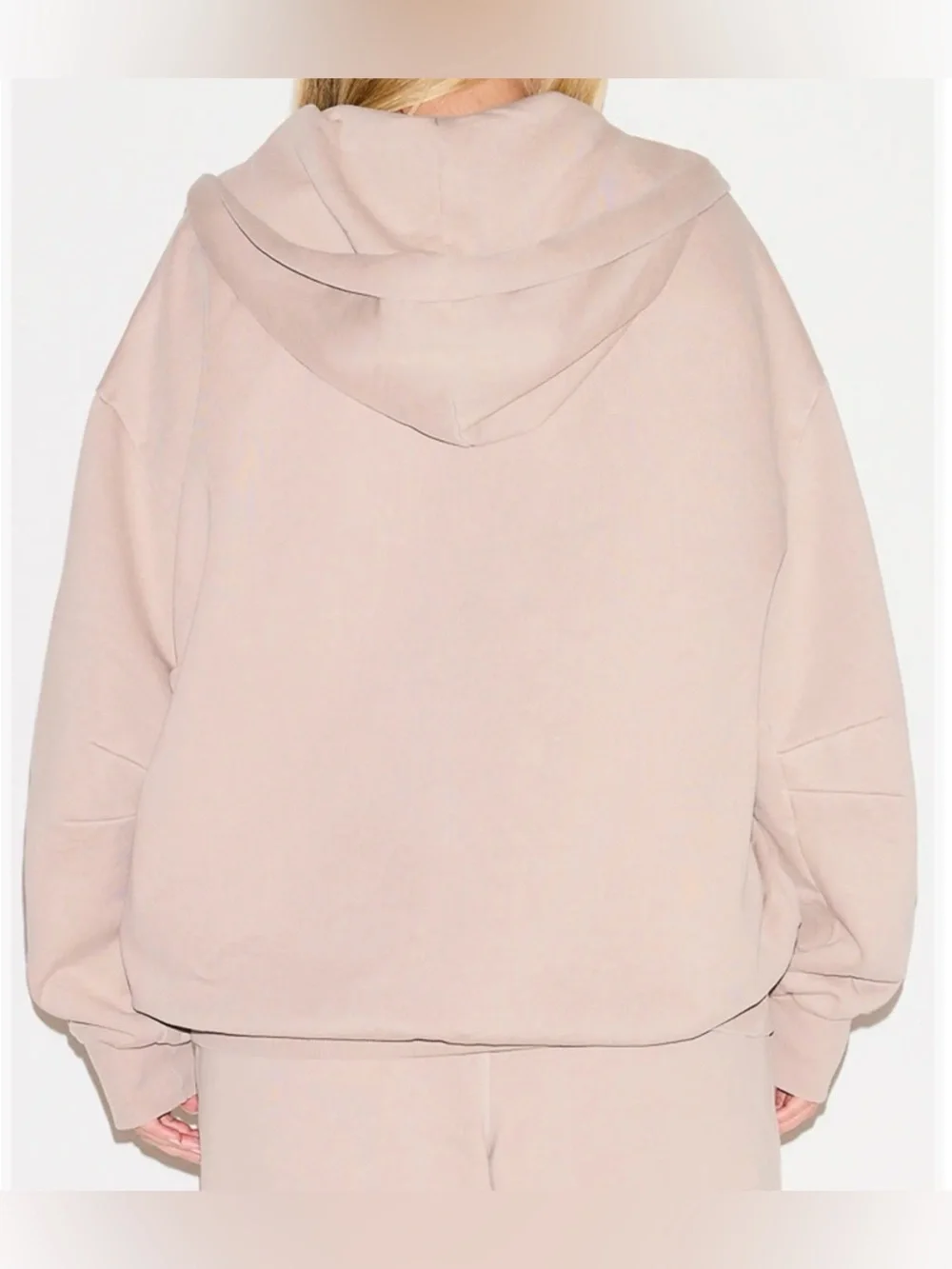 SKIMS Boyfriend Fleece Boxy Zip-Up Hoodie in Light Fawn - Size Small